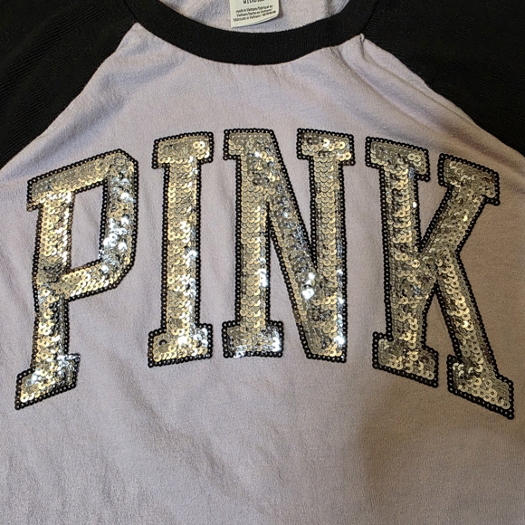 Victoria's Secret PINK Lilac & Black Bling Raglan Long Sleeve - Picture 5 of 10